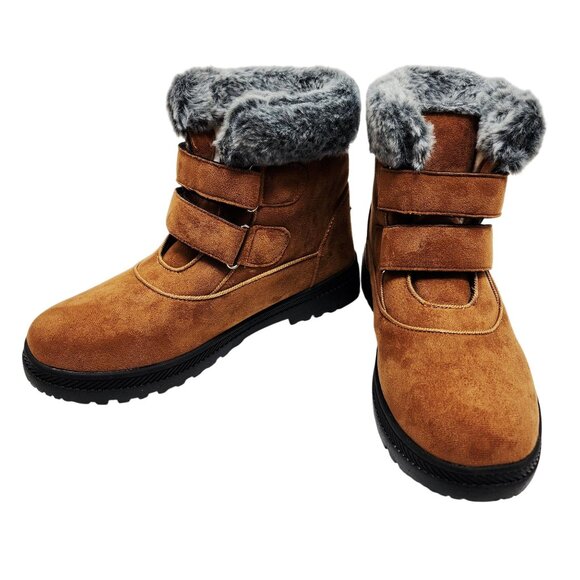 WOMENS Winter Faux Suede & Fur Boots With Double Straps  Size 11 - Picture 5 of 12